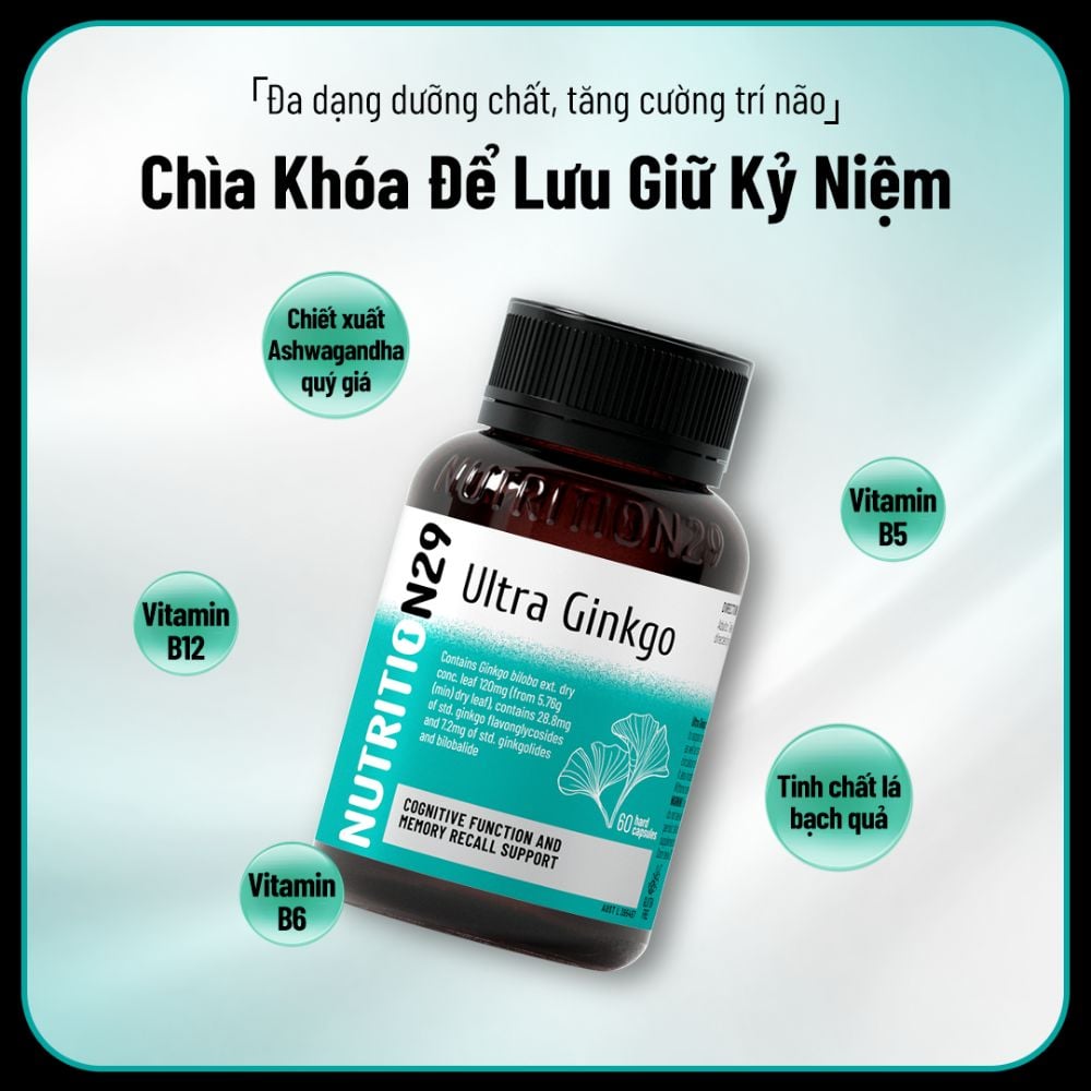 Nutrition29 N29 Uống Hỗ Trợ Trí Nhớ Tăng Cường Lưu Thông Máu Huyết Ultra Ginkgo 60 Viên