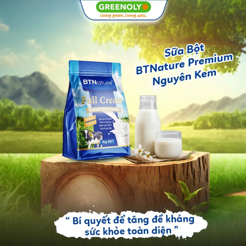 BTNature Sữa Bột Nguyên Kem Full Cream Instant Milk Powder Túi 1kg