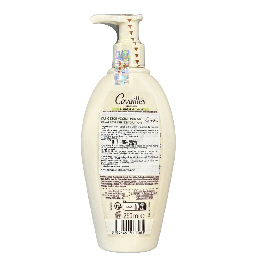 Cavailles L'intime Dung Dịch Vệ Sinh Phụ Nữ Hydratant 12H Cấp Ẩm Chuyên Sâu 250ml