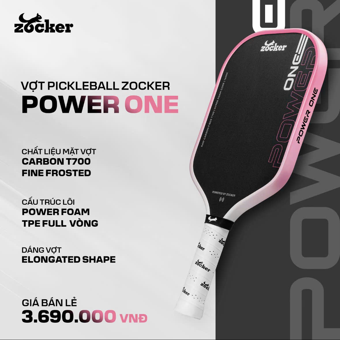 Zocker Vợt Pickleball Power One 16mm | 6 Màu