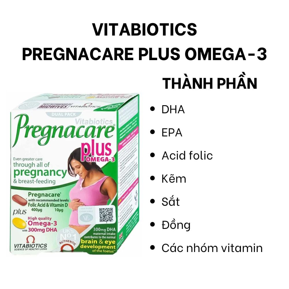 Vitabiotics Viên Uống Pregnacare Plus Bổ Sung Omega 3 Cho Phụ Nữ Mang Thai Và Cho Con Bú Hộp 56 Viên
