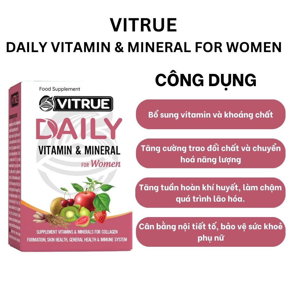 Vitrue Bổ Sung Vitamin Và Khoáng Chất Cho Nữ Daily Vitamin & Mineral For Women Hộp 60 Viên