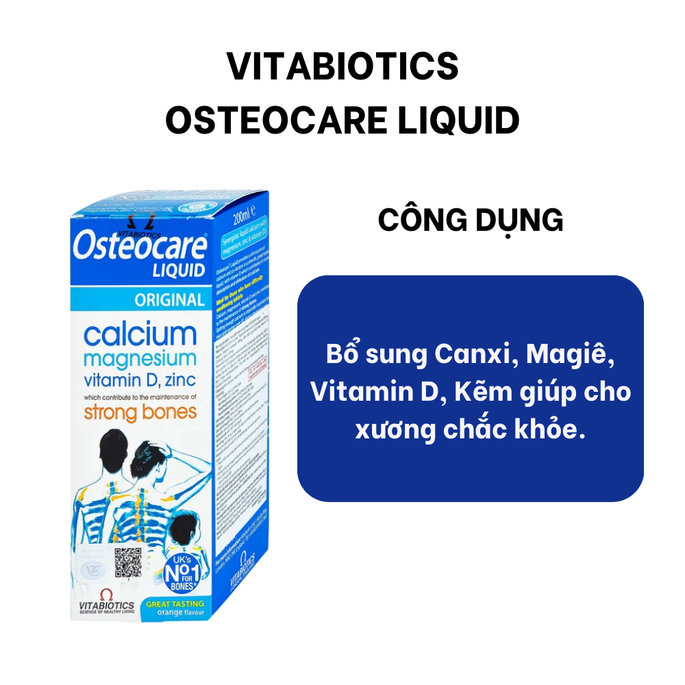Osteocare Liquid Vitabiotics bổ sung canxi, magiê, vitamin D, kẽm giúp xương chắc khỏe Chai 200ml