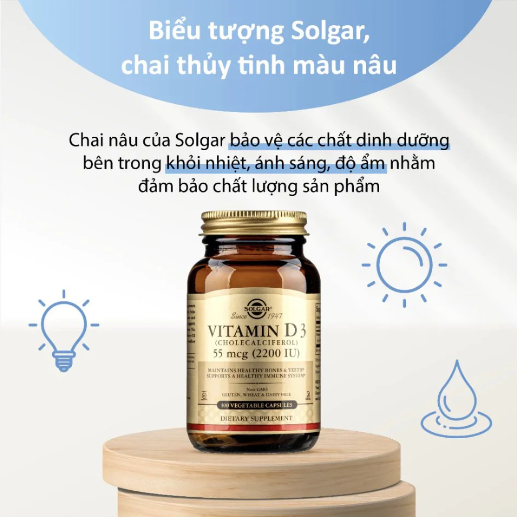 Combo 2 Hộp Solgar Viên Uống Bổ Sung Vitamin D3 2200 IU 100 Viên