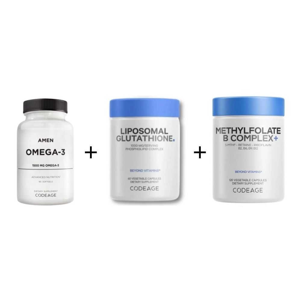 Combo 3 Codeage Viên Uống Dầu Cá Amen Omega 3 1500mg 90 Viên+Liposomal Glutathione 1000mg 60 Viên+Methylfloate B Complex (Dạng Hoạt Hoá) 120 Viên