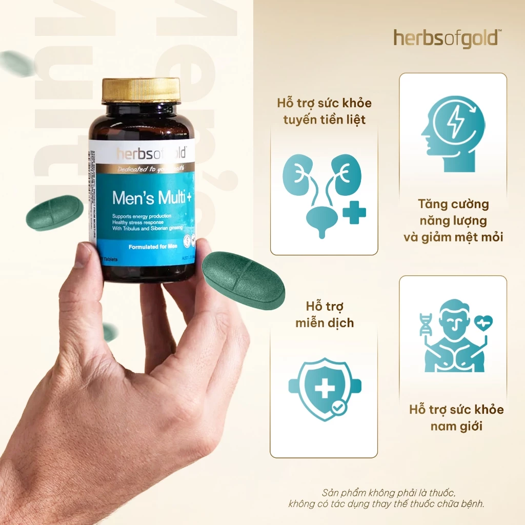 Herbs Of Gold Viên Uống Men's Multi + Hỗ Trợ Tăng Cường Sức Khỏe Nam Giới 60 Viên