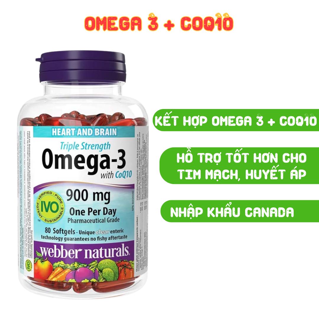 Webber Naturals Viên Uống Hỗ Trợ Tim Mạch Não, Giảm Chất Béo Trung Tín Trong Huyết Thanh Triple Strength Omega 3 900mg + CoQ10 Hộp 80 Viên