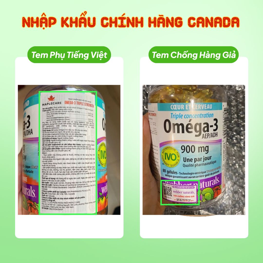 Webber Naturals Viên Uống Hỗ Trợ Tim Mạch, Não Triple Strength Omega 3 900mg EPA/DHA