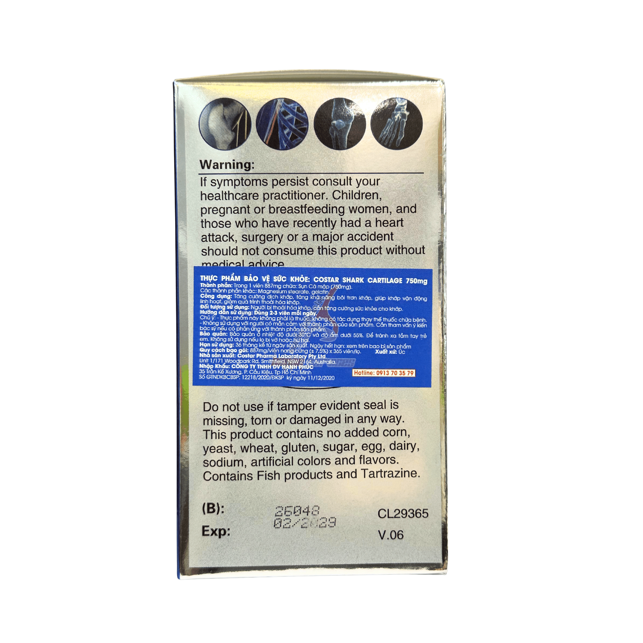 Costar Viên Uống Hỗ Trợ Xương Khớp Blue Sụn Cá Mập Shark Cartilage 750mg 365 Viên