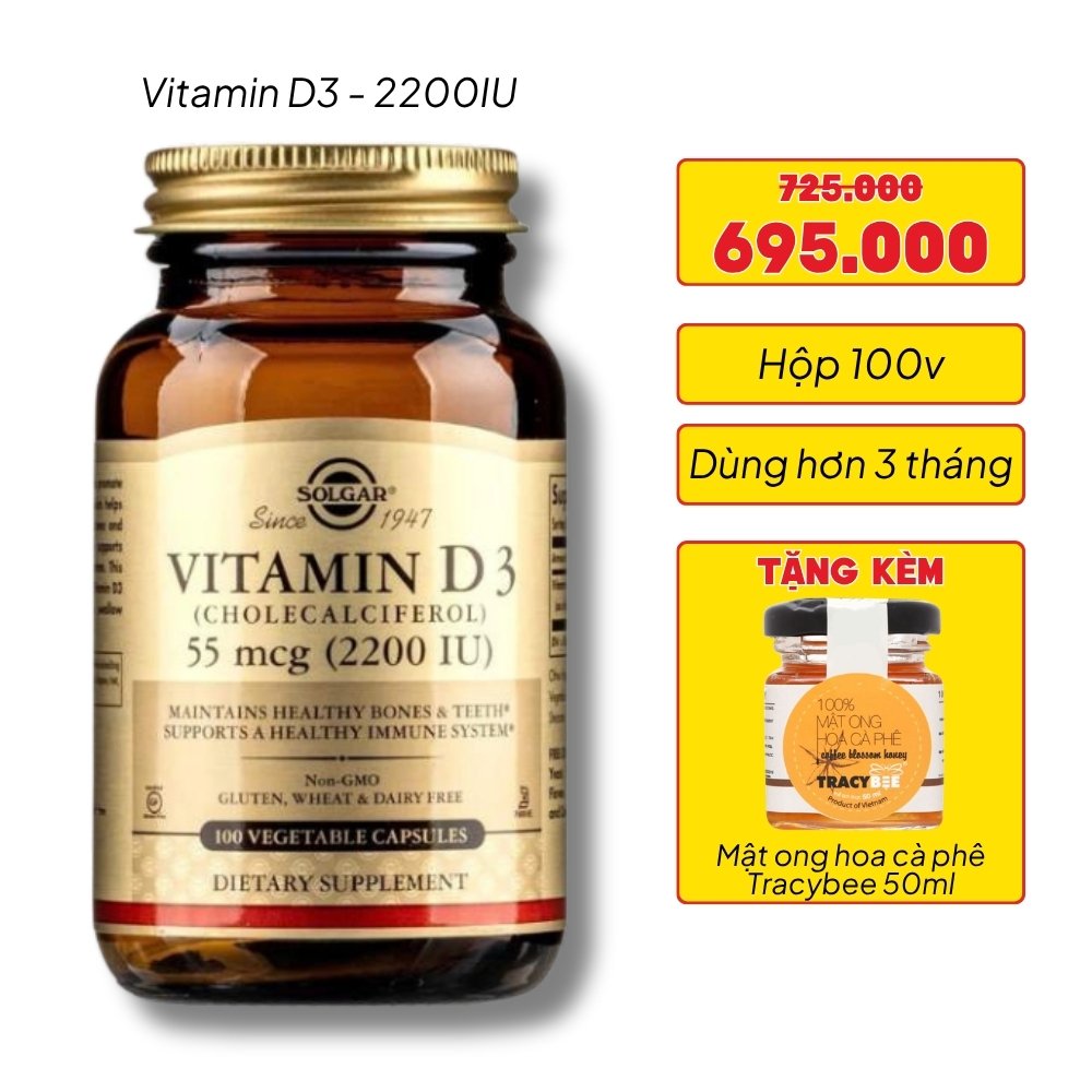 Solgar Viên Uống Bổ Sung Vitamin D3 2200 IU 100 Viên  - Chính Ngạch Mỹ