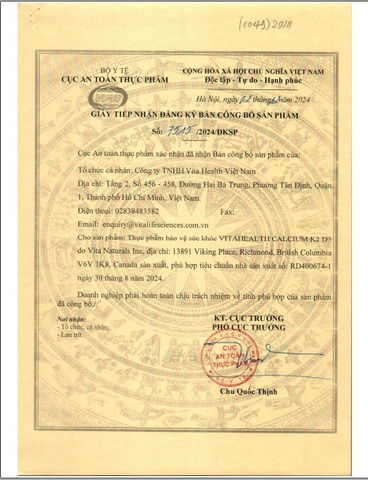 VitaHealth Viên Uống Calcium K2 D3 Hỗ Trợ Duy Trì Xương Răng Chắc Khỏe 30 Viên - Chính Hãng Canada