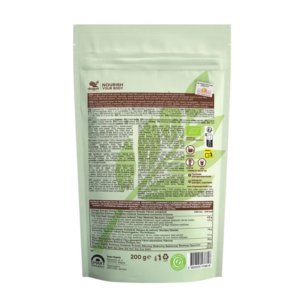 Dragon Superfoods Hỗn Hợp Dinh Dưỡng Xanh Hữu Cơ Bổ Sung Dưỡng Chất 200g