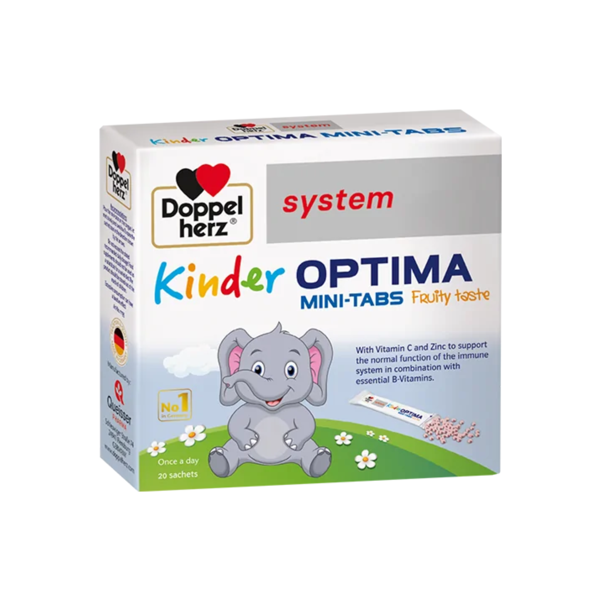 Doppelherz Hạt Cốm Kinder Optima Mini-Tabs Hỗ Trợ Tăng Cường Sức Đề Kháng Hộp 20 Gói