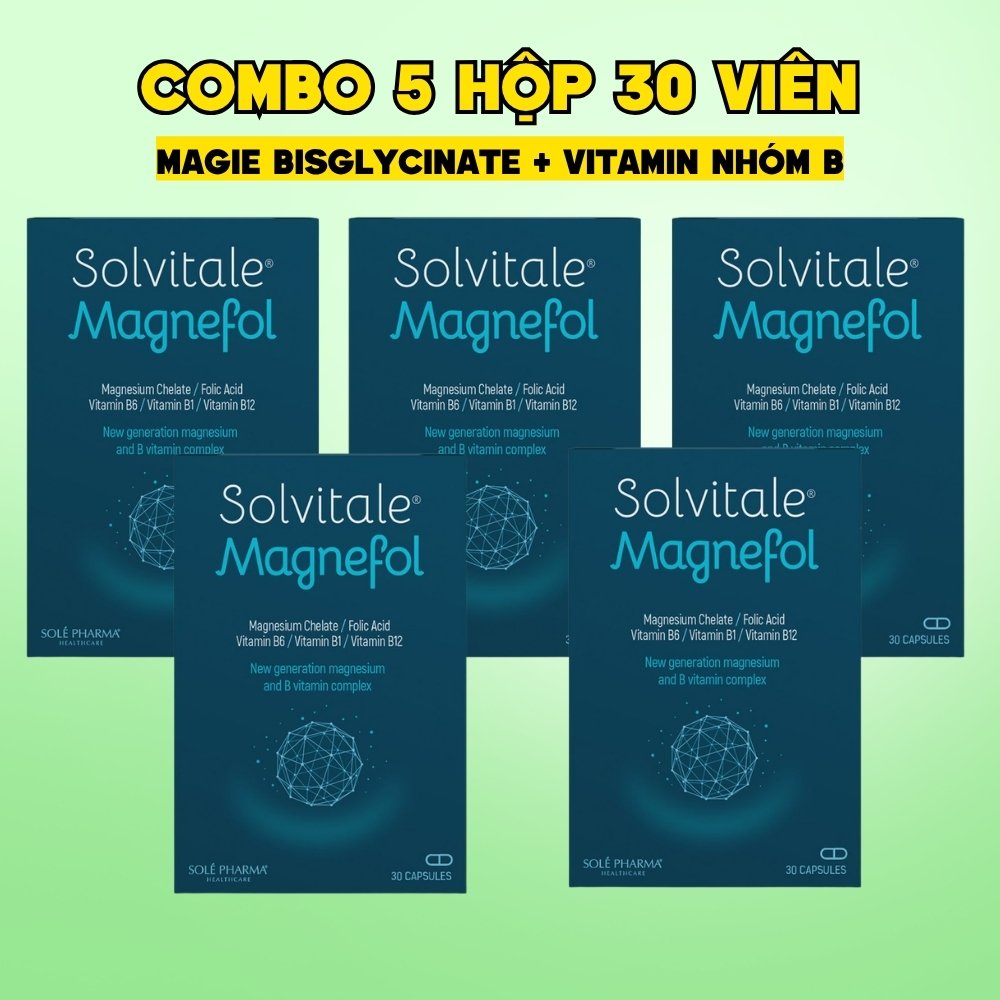 Combo 5 Hộp Solvitale Magnefol Viên Uống Magnesium Bisglycinate + Vitamin nhóm B Hỗ Trợ Thần Kinh Và Giấc Ngủ