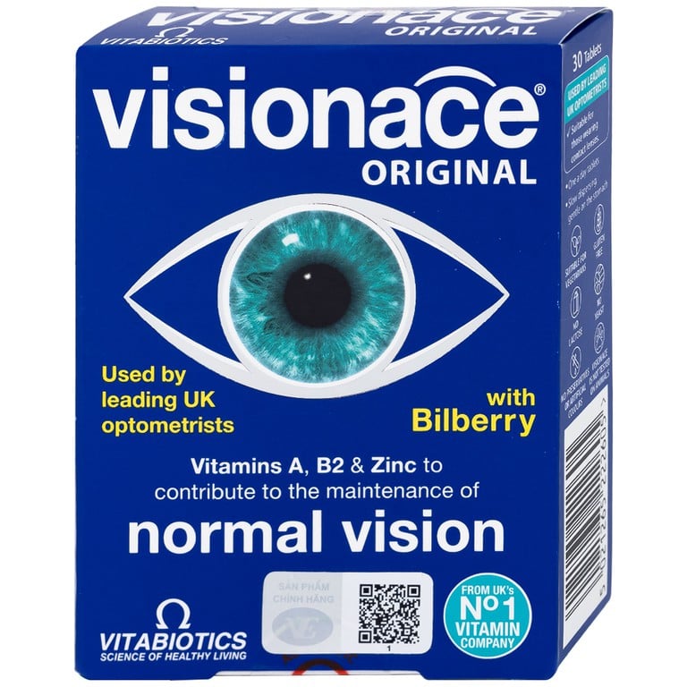 Vitabiotics Viên Uống Visionace Original Bổ Sung Vitamin, Khoáng Chất, Lutein, Hỗ Trợ Cải Thiện Thị Lực 30 Viên