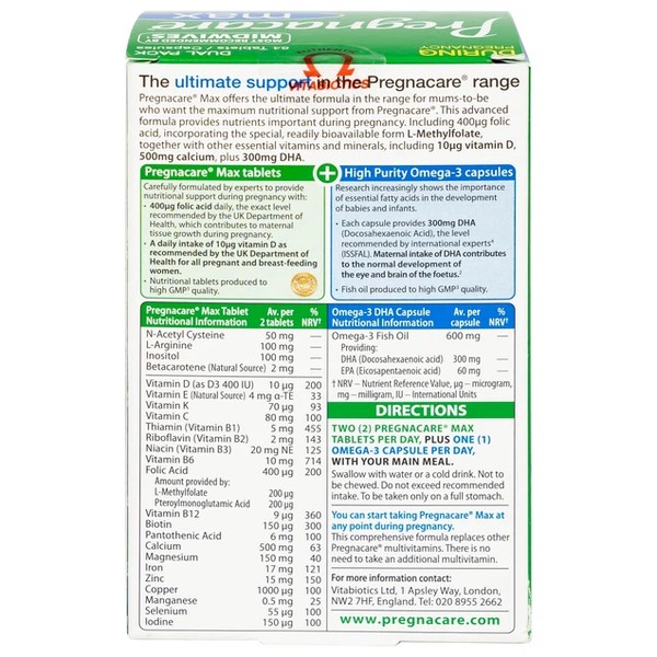 Vitabiotics Viên Uống Pregnacare Max Omega 3 DHA Cung Cấp Vitamin Và Khoáng Chất Cho Phụ Nữ Mang Thai 84 Viên (chính hãng)