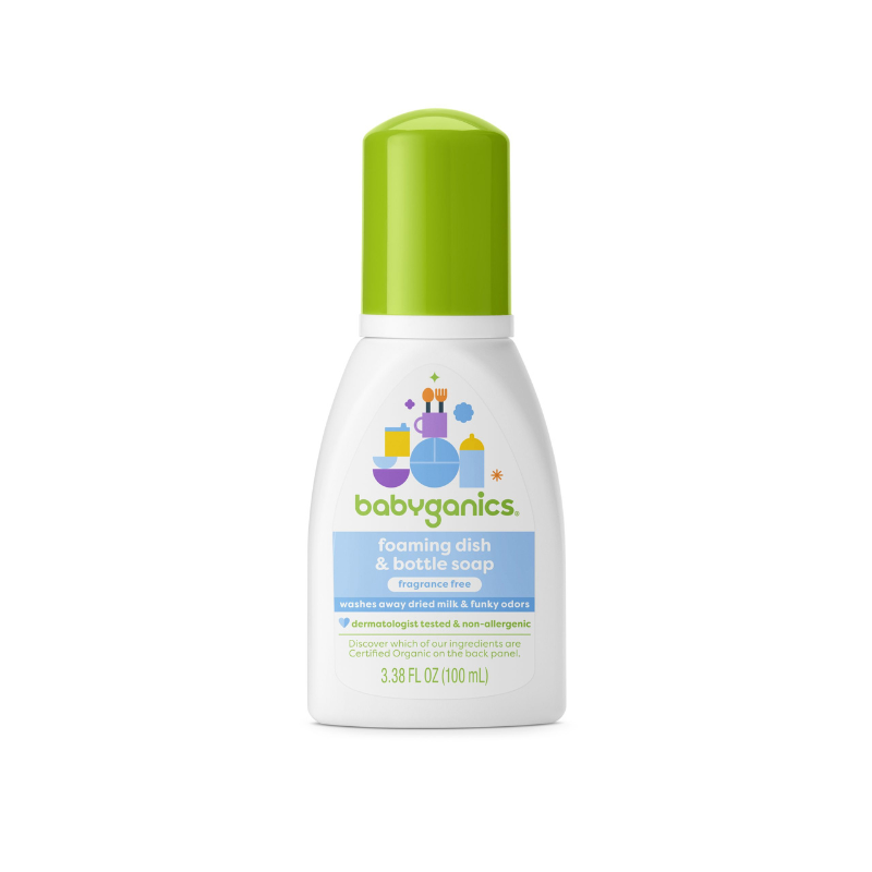 Babyganics Nước Rửa Bình & Đồ Dùng Không Mùi An Toàn Cho Bé Dạng Du Lịch Organic Foaming Travel Dish & Bottle Soap Fragrance Free 100ml