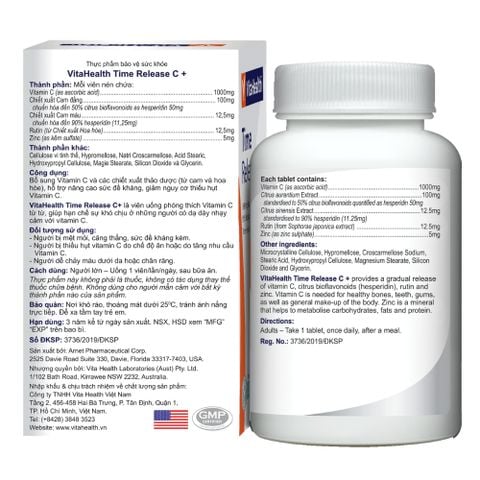 VitaHealth Viên Uống Time Release C+ Hỗ Trợ Bổ Sung Vitamin C Phù Hợp Cho Cả Người Bị Dạ Dày 30 Viên