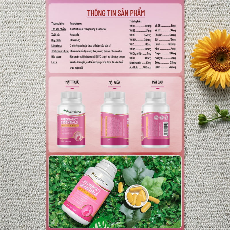 AusNatures Viên Uống Vitamin Tổng Hợp Cho Mẹ Bầu Pregnancy Essentials 60 Viên