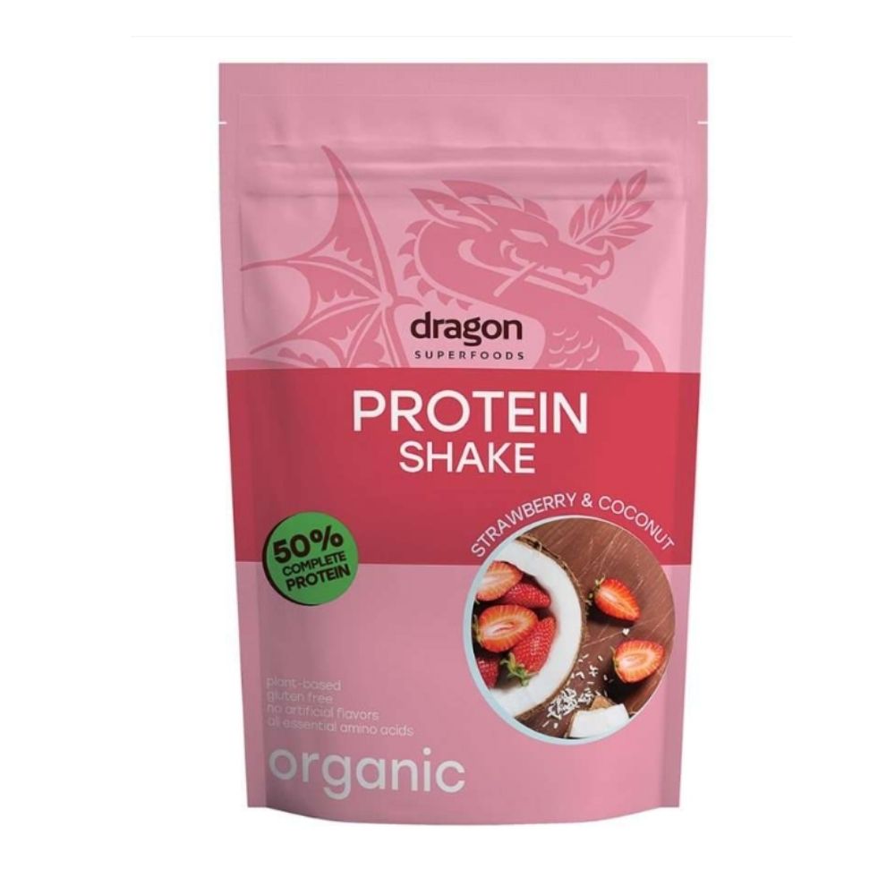 Dragon Superfoods Bột Protein Thực Vật Lắc Vị Dâu Sữa Dừa Hữu Cơ Bổ Sung Đạm 450g