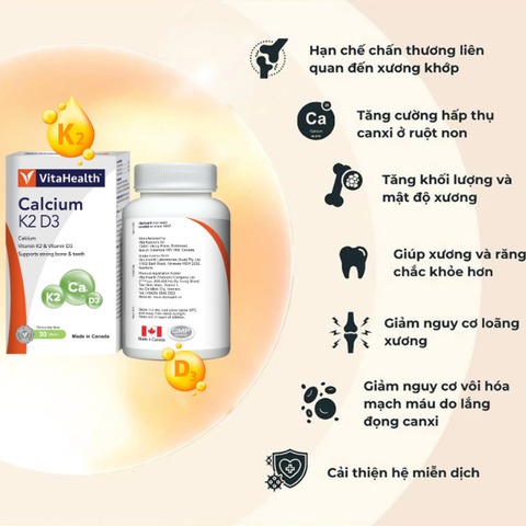 VitaHealth Viên Uống Calcium K2 D3 Hỗ Trợ Duy Trì Xương Răng Chắc Khỏe 30 Viên - Chính Hãng Canada