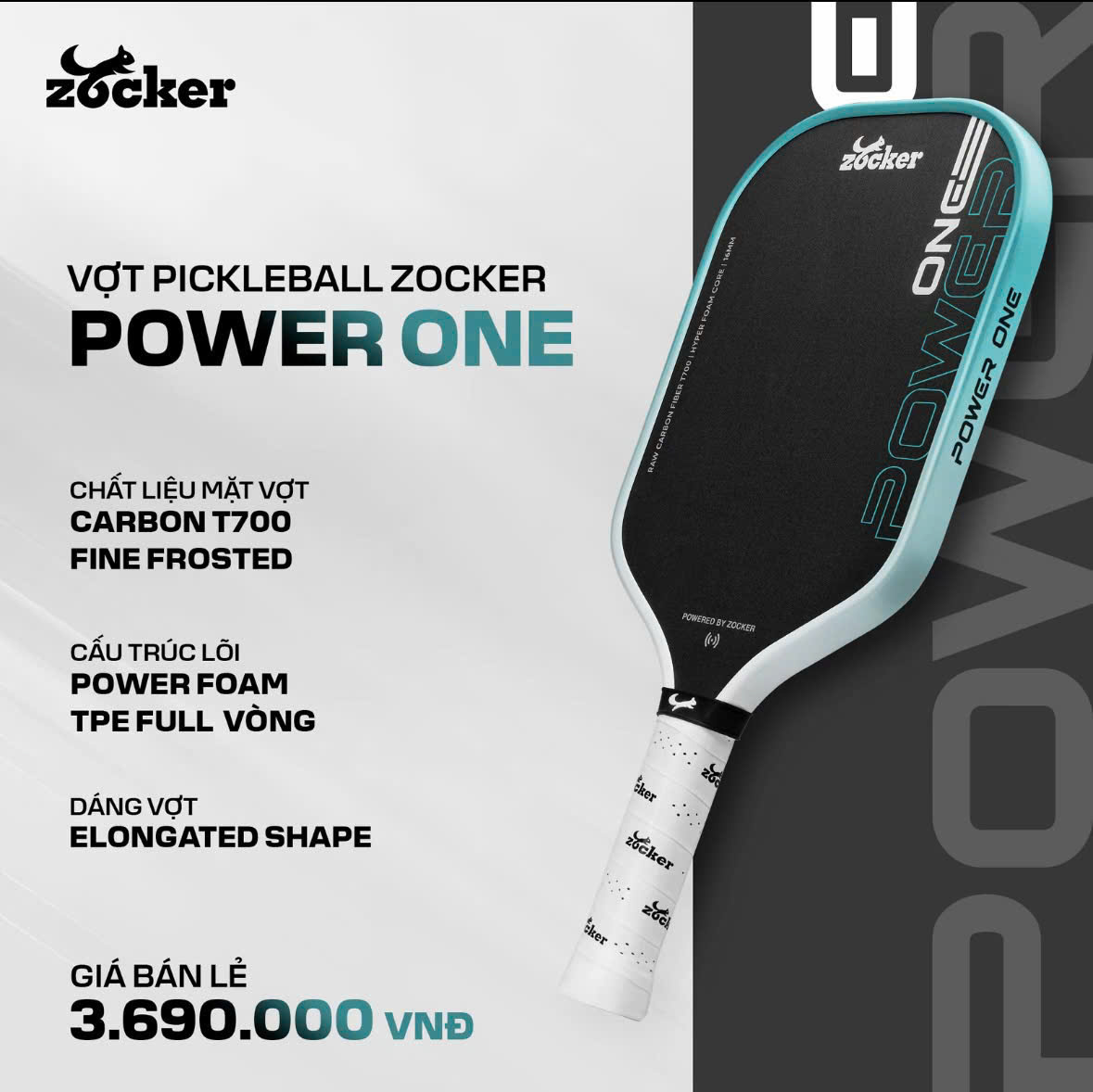 Zocker Vợt Pickleball Power One 16mm | 6 Màu