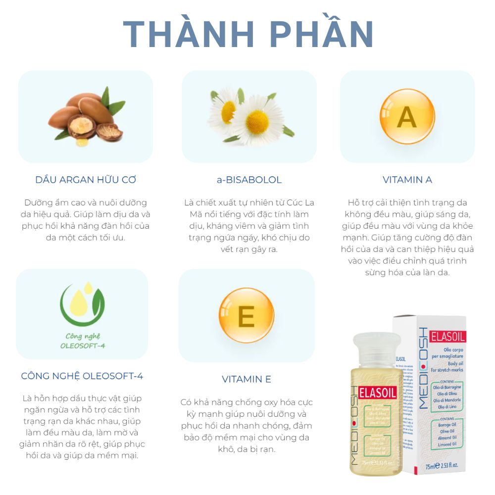 Medicosh Elasoil Dầu Dưỡng Làm Mờ Rạn Da Cho Bà Bầu Sau Sinh Và Do Tăng Cân 75ml