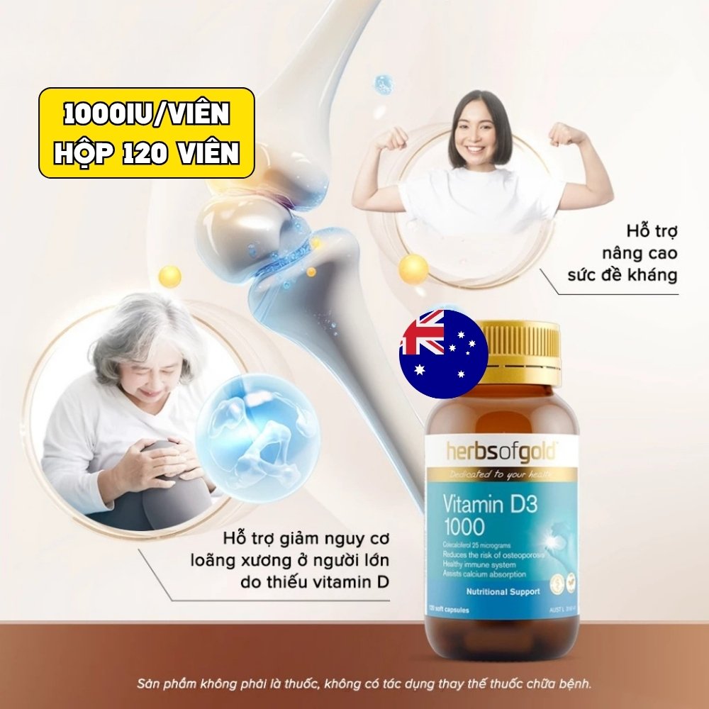 Herbs Of Gold Viên Uống Bổ Sung Vitamin D3 1000IU (Lọ 120 Viên) - Chính Ngạch Úc