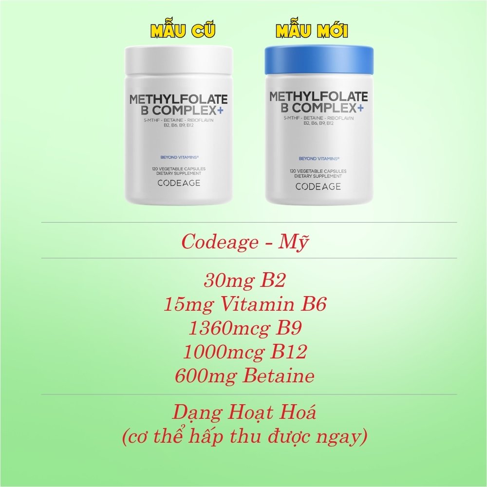 Codeage Viên Uống Methylfloate B Complex (Dạng Hoạt Hoá) 120 Viên - Chính Ngạch Mỹ