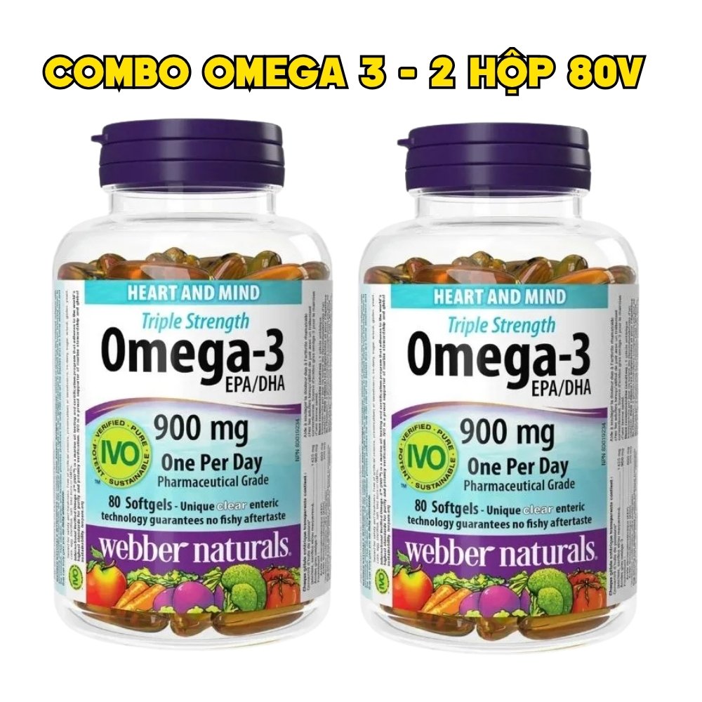 Combo 2 Hộp Webber Naturals Viên Uống Hỗ Trợ Tim Mạch, Não Triple Strength Omega 3 900mg EPA/DHA Hộp 80 Viên