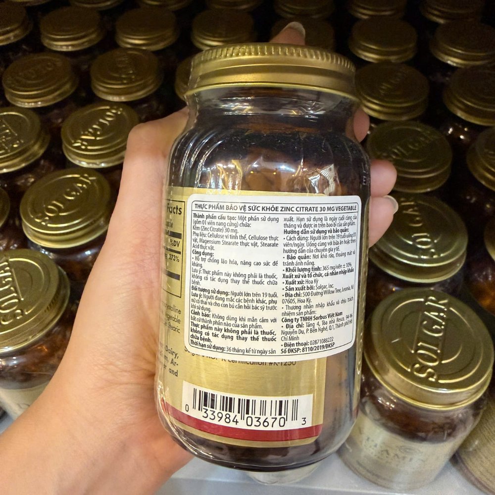 Solgar Viên Uống Bổ Sung Kẽm (Zinc Citrate) 30 MG  100 Viên - Chính Ngạch Mỹ