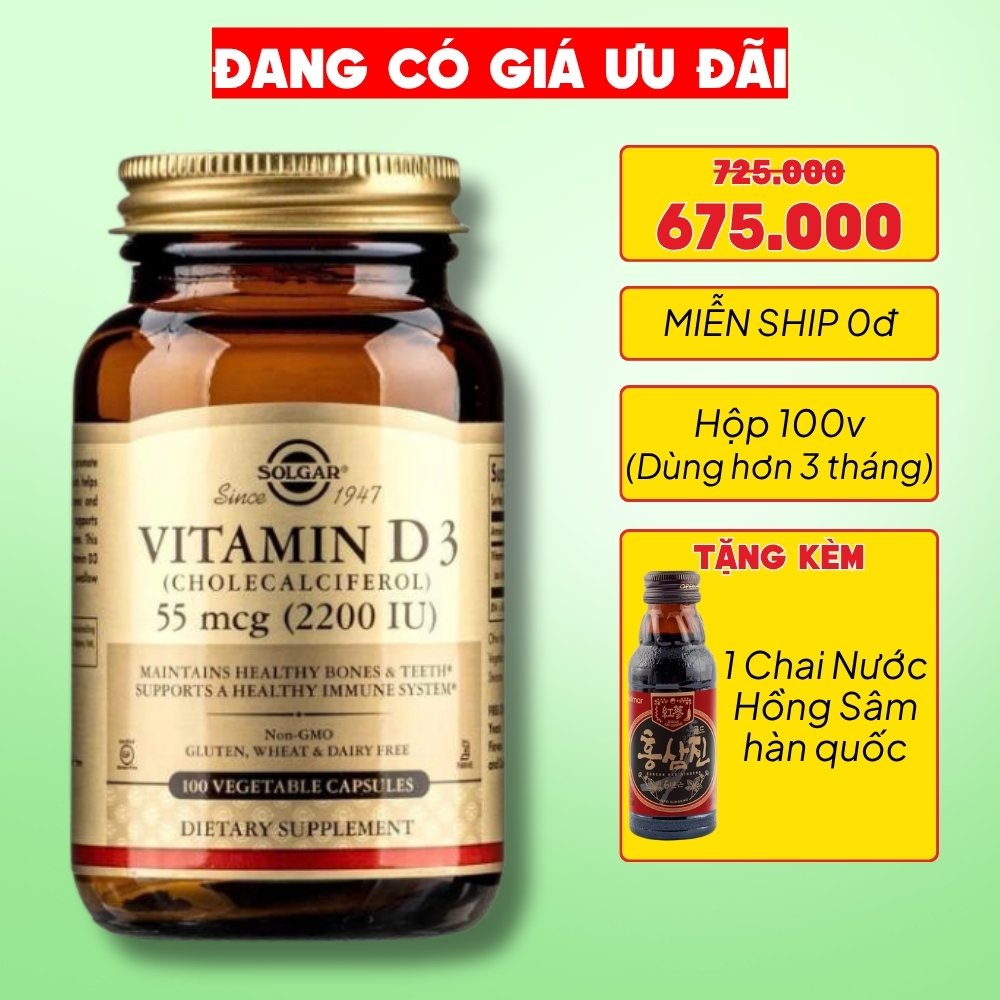 Solgar Viên Uống Bổ Sung Vitamin D3 2200 IU 100 Viên  - Chính Ngạch Mỹ