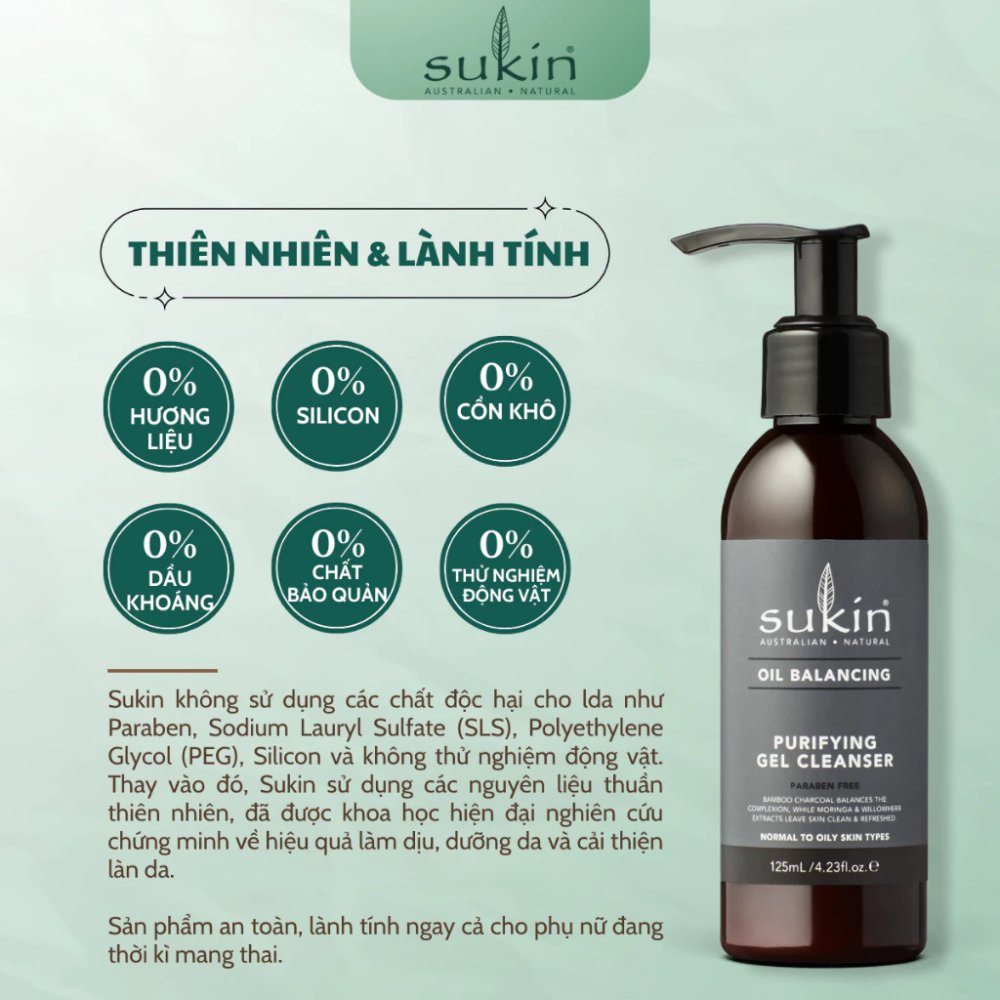 Sukin Sữa Rửa Mặt Cân Bằng Dầu Oil 125ml - (TẶNG KÈM KHI MUA)