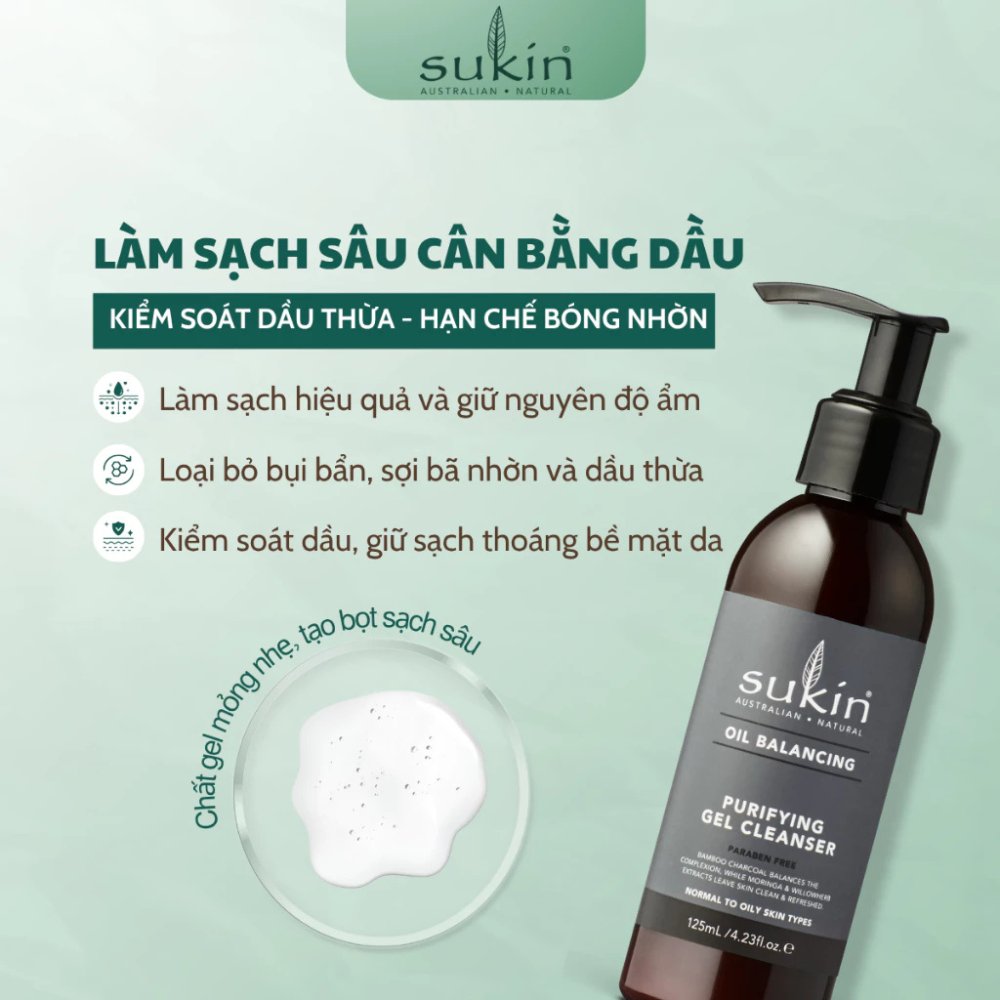 Sukin Sữa Rửa Mặt Cân Bằng Dầu Oil 125ml - (TẶNG KÈM KHI MUA)
