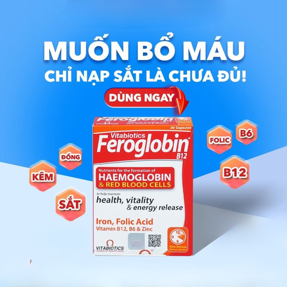 Viên uống hỗ trợ tăng khả năng tạo máu Vitabiotics Feroglobin B12 (30 viên) - Chính Ngạch Anh Quốc