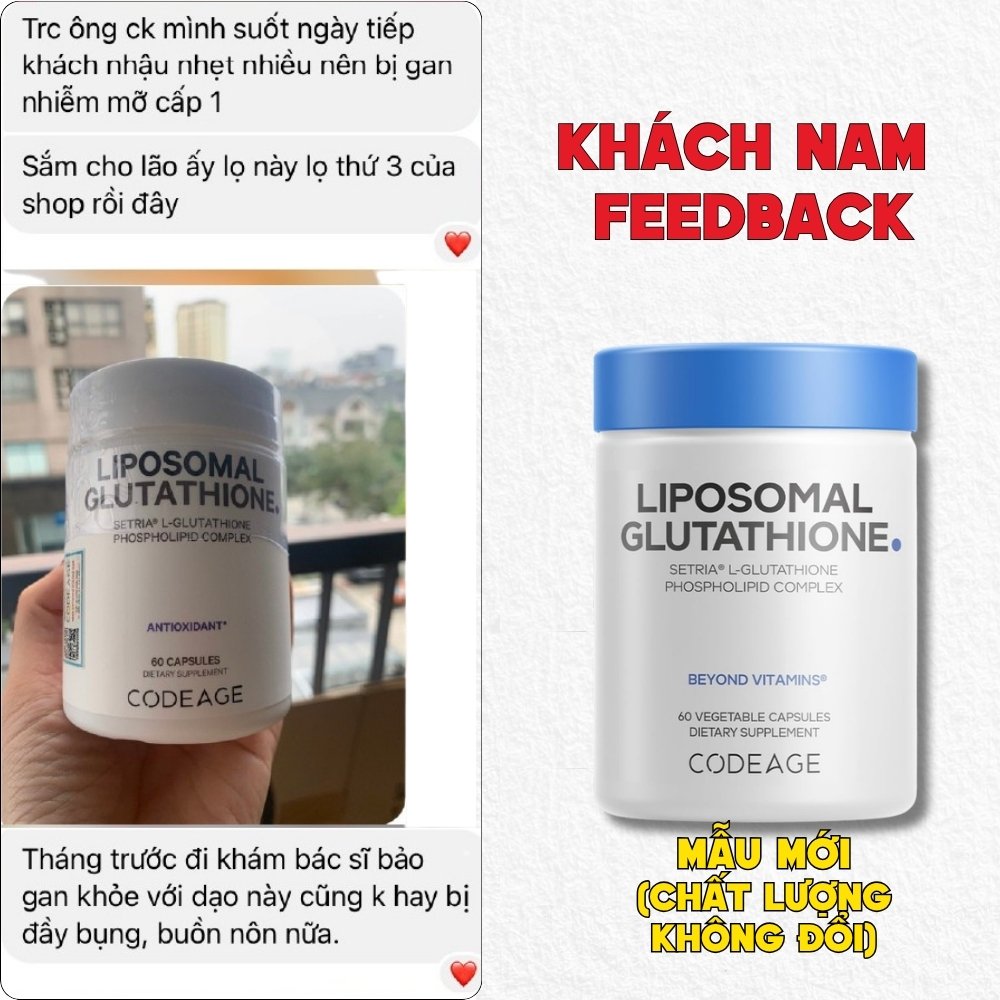 CodeAge Viên Uống Liposomal Glutathione 500mg 60 viên (Setria L-Glutathione) - Tinh Khiết Hơn