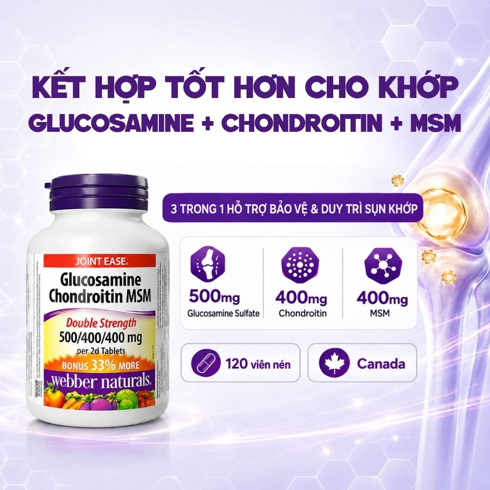 Webber Naturals Viên Uống Giảm Đau Khớp Và Sụn 120 Viên (Glucosamine Chondroitin MSM 500/400/400mg) - Chính Ngạch Canada