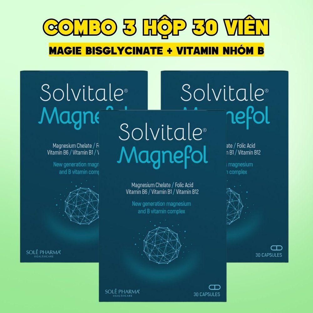 Combo 3 Hộp Solvitale Magnefol Viên Uống Magnesium Bisglycinate + Vitamin nhóm B (Hộp 30 Viên)