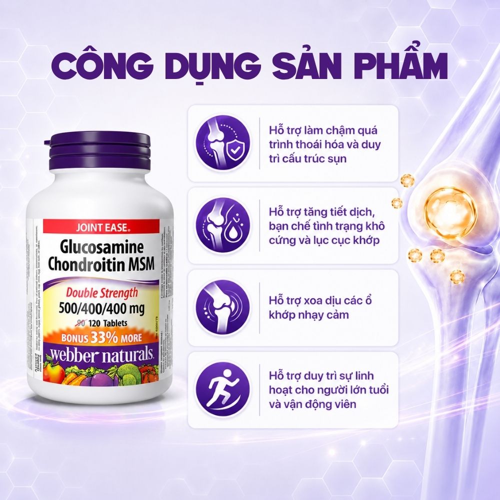 Webber Naturals Viên Uống Giảm Đau Khớp Và Sụn 120 Viên (Glucosamine Chondroitin MSM 500/400/400mg) - Chính Ngạch Canada
