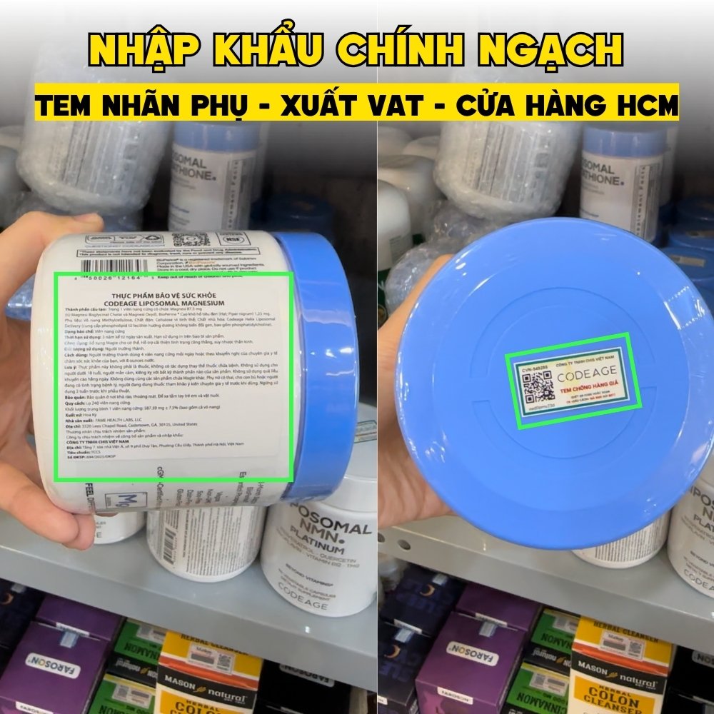 Codeage Viên Uống Liposomal Magnesium Magie Glycinate Hữu Cơ 240 Viên - Chính Ngạch Mỹ, Xuất VAT