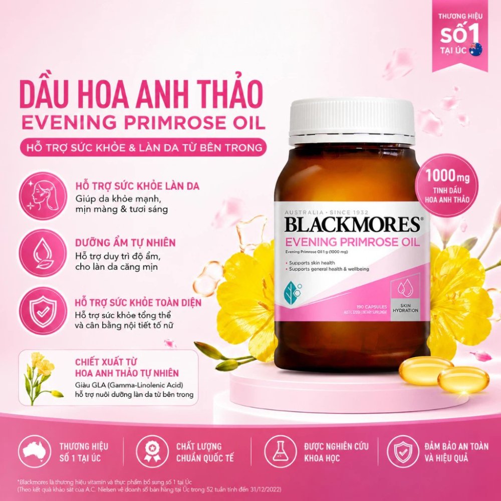Tinh Dầu Hoa Anh Thảo Chiều Blackmores Evening Primrose Oil 190 Viên - Chính Ngạch