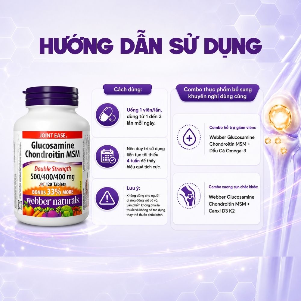 Webber Naturals Viên Uống Giảm Đau Khớp Và Sụn 120 Viên (Glucosamine Chondroitin MSM 500/400/400mg) - Chính Ngạch Canada