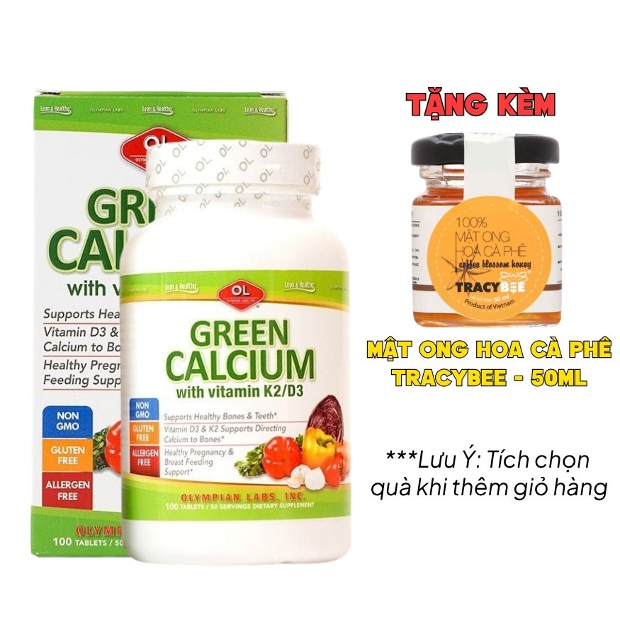 Olympian Labs Viên Uống Bổ Sung Canxi Hữu Cơ Green Calcium 100 viên - Nhập Khẩu Chính Ngạch Mỹ