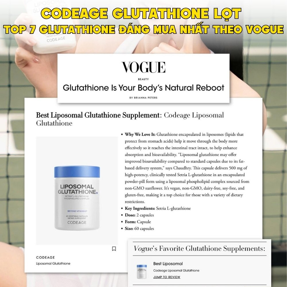 CodeAge Viên Uống Liposomal Glutathione 500mg 60 viên (Setria L-Glutathione) - Tinh Khiết Hơn