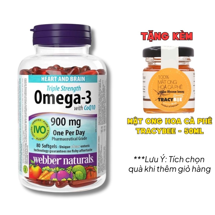 Webber Naturals Viên Uống Hỗ Trợ Tim Mạch Não, Giảm Chất Béo Trung Tín Trong Huyết Thanh Triple Strength Omega 3 900mg + CoQ10 Hộp 80 Viên