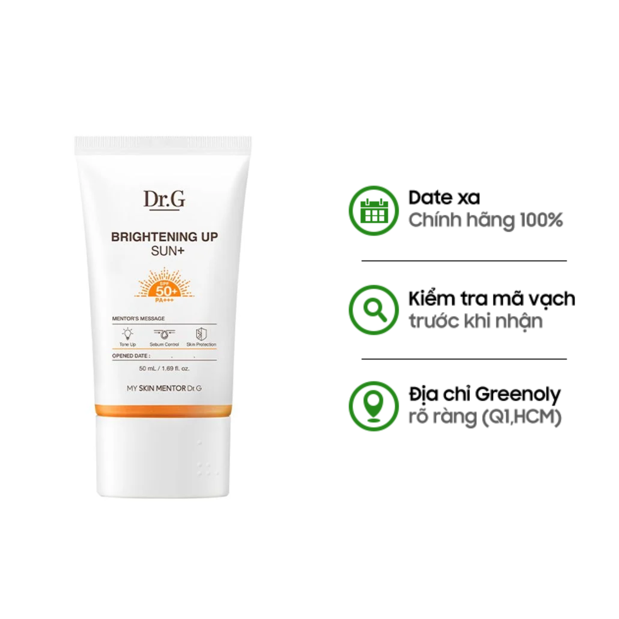 Dr.G Kem Chống Nắng Nâng Tone Kiềm Dầu Brightening Up Sun+SPF 50+PA+++50ml