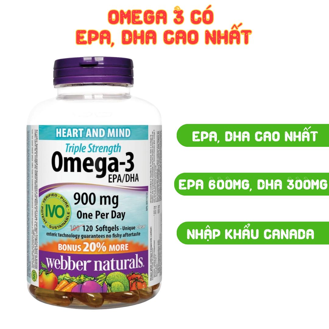 Webber Naturals Viên Uống Hỗ Trợ Tim Mạch, Não Triple Strength Omega 3 900mg EPA/DHA