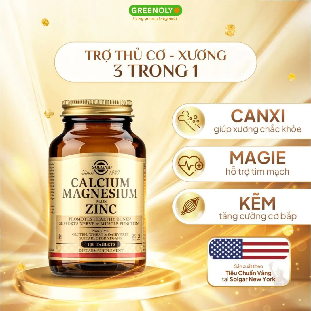 Combo Solgar Viên Uống Canxi Calcium Magnesium Plus Zinc 100 Viên + Dầu Lạnh