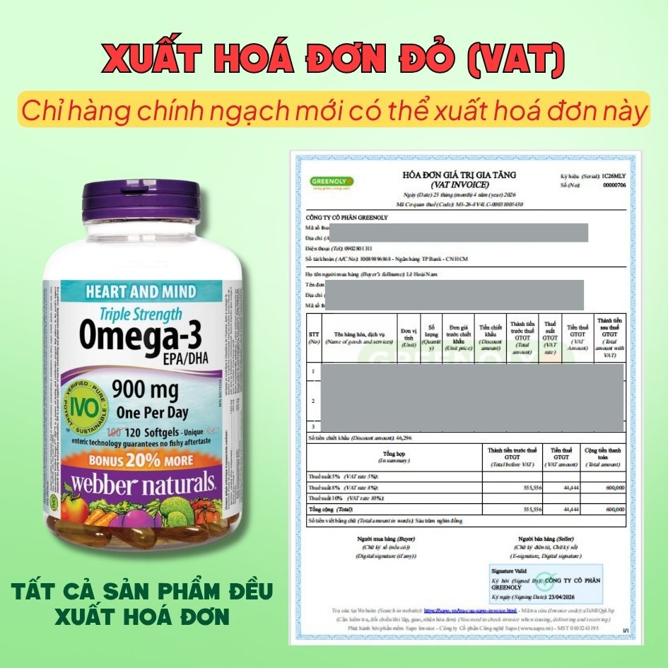 Webber Naturals Viên Uống Hỗ Trợ Tim Mạch, Não Triple Strength Omega 3 900mg EPA/DHA