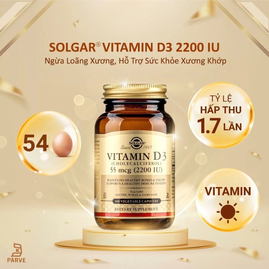 Solgar Viên Uống Bổ Sung Vitamin D3 2200 IU 100 Viên  - Chính Ngạch Mỹ